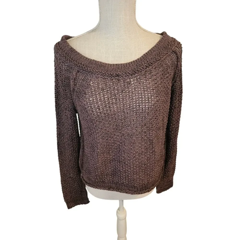 Free People Sahara Star Open Knit Chocolate Brown Sweater Size XS